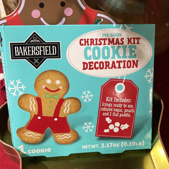 Gingerbread gift tin filled with cookie decorating kit & hand painted ornament. - Picture 3 of 5